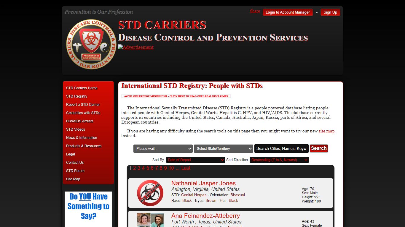 International STD Registry: Find People with STDs