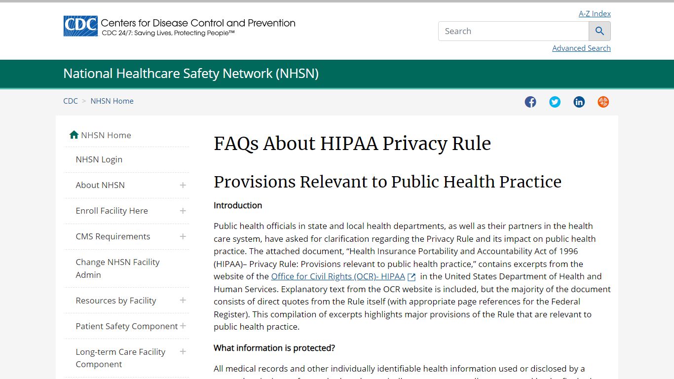 FAQs About HIPAA Privacy Rule - Centers for Disease Control and Prevention